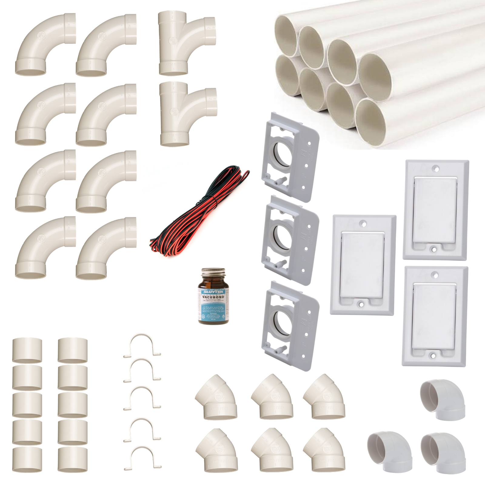 Einbau-Set für 3 Saugdosen mit Vakuumrohren, Saugdose Hayden