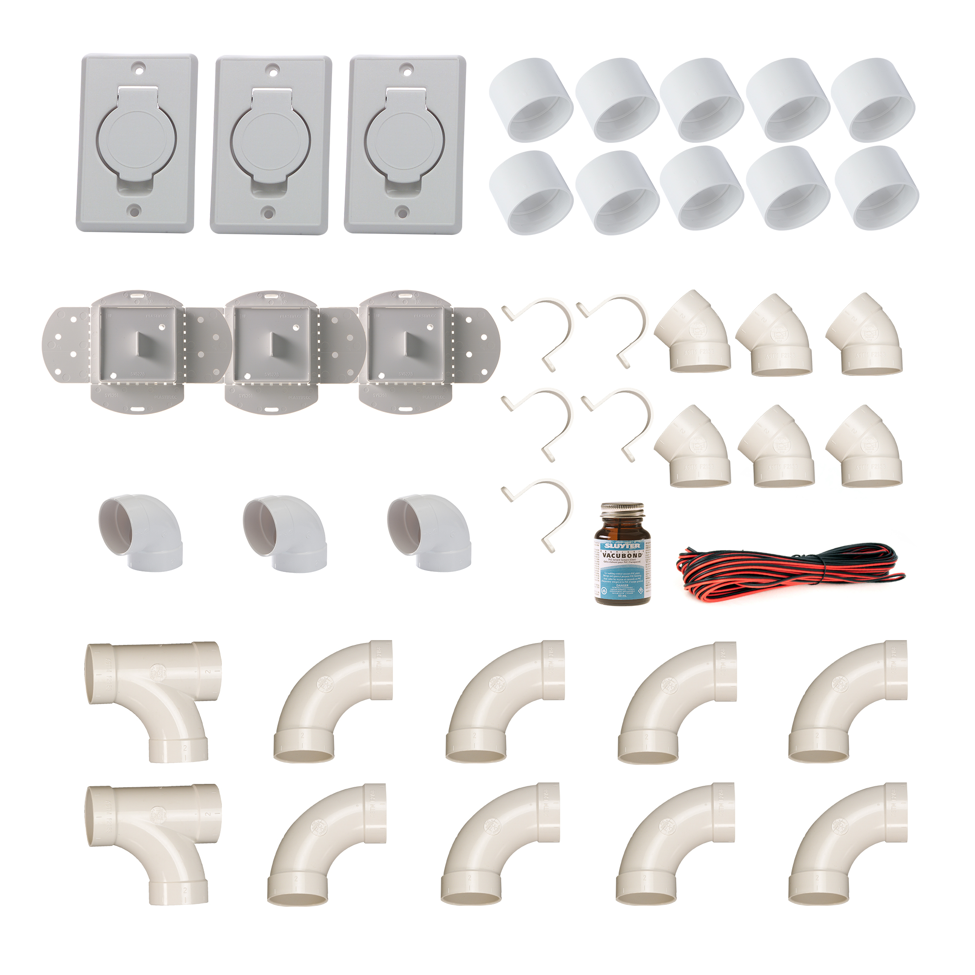 3 Saugdosen Einbau-Set Runder Deckel weiß