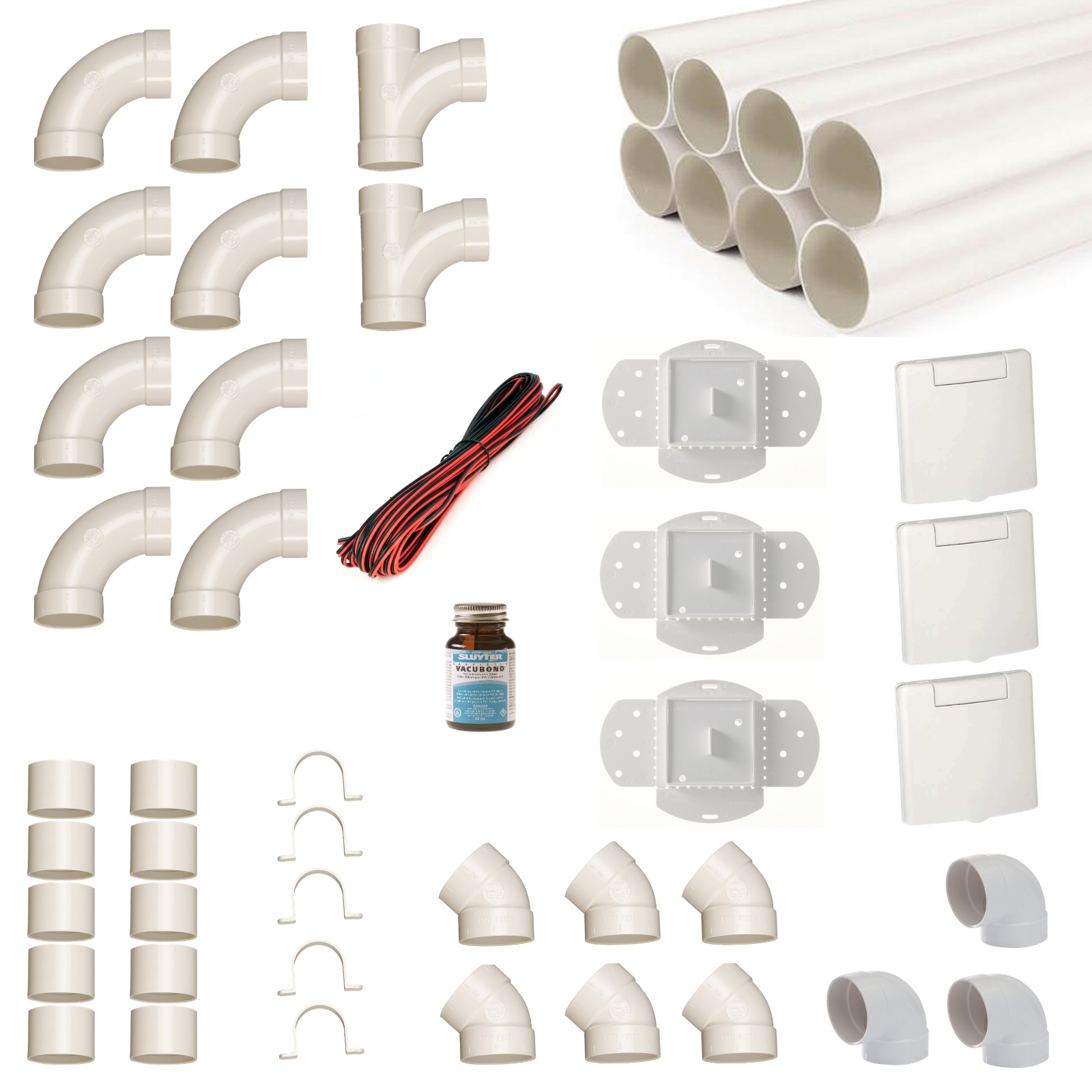 Einbau-Set für 3 Saugdosen mit Vakuumrohren, Saugdose VEX-S